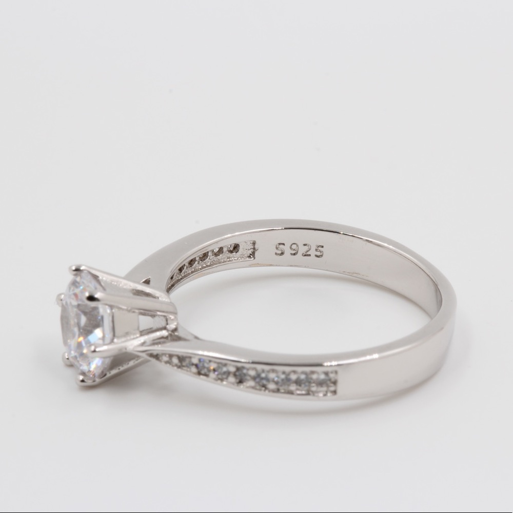 1 Carat CZ Diamond Platinum Plated Engagement Ring - Picture 7 of 8